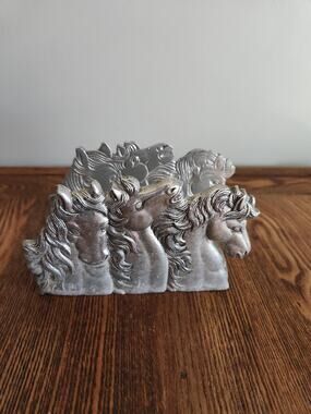 Vtg Arthur Court Cast Aluminum Wild Horses napkin holder 1990